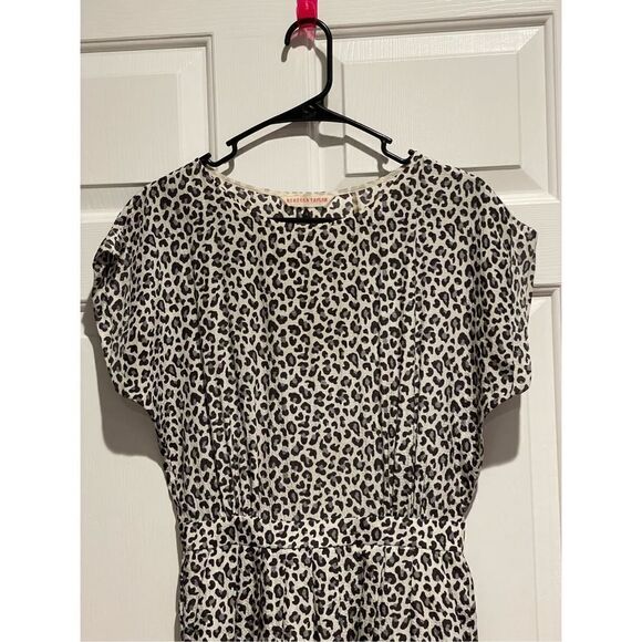 Rebecca Taylor Short Sleeve Midi Dark Leopard Silk Ruffle Dress Silk Size 4 - Picture 4 of 15
